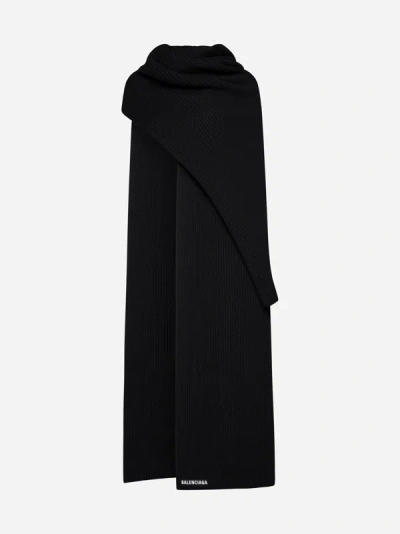 Shop Balenciaga Logo Wool Blanket Scarf In Black
