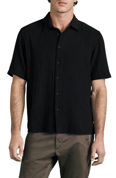 Shop Rag & Bone Dalton Short Sleeve Button-up Cotton Gauze Shirt In Blk