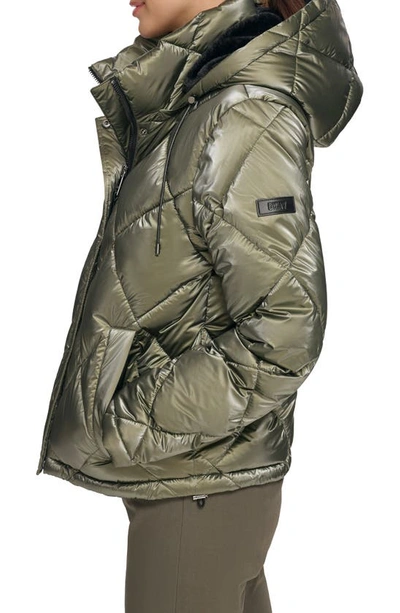 Shop Dkny Diamond Quilt Water Resistant Puffer Jacket In Light Olive