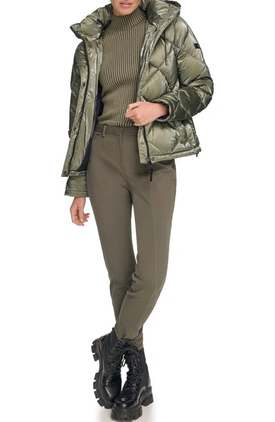 Shop Dkny Diamond Quilt Water Resistant Puffer Jacket In Light Olive