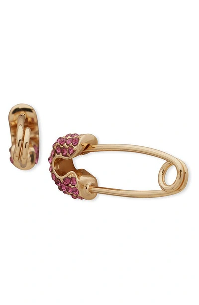 Shop Karl Lagerfeld Safety Pin Earrings In Gold/ Pink