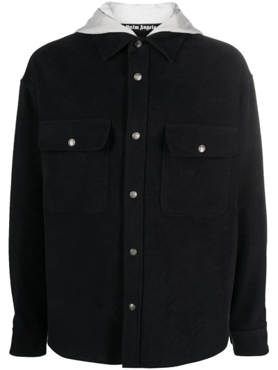 Shop Palm Angels Cotton Hooded Jacket In Black Light Grey