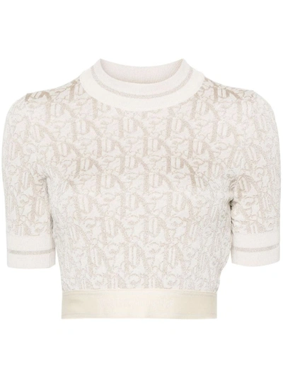 Shop Palm Angels Monogram-jacquard T-shirt In Off White Beige