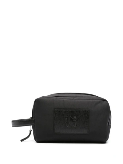 Shop Palm Angels Monogram-appliqué Wash Bag In Black Grey