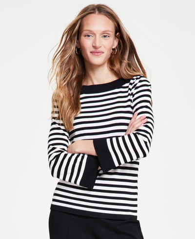 Shop Anne Klein Women's Striped Boat Neck Sweater In Anne Black,anne White