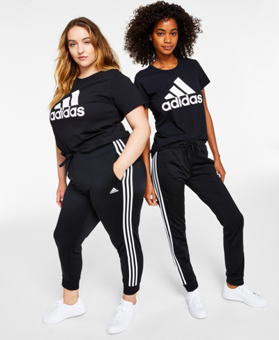 Shop Adidas Originals Women's Essentials Warm-up Slim Tapered 3-stripes Track Pants In Black