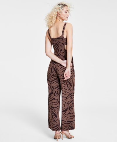 Shop Bar Iii Women's Printed Square-neck Cutout-side Wide-leg Jumpsuit, Created For Macy's In Chelsea Zebra