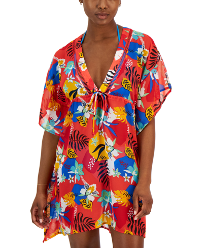 Shop Miken Women's Cinched-waist Kimono Cover-up, Created For Macy's In Paradise Pink,honey Bee