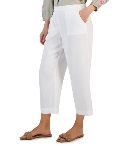 Shop Charter Club Women's 100% Linen Pull-on Cropped Pants, Created For Macy's In Bright White