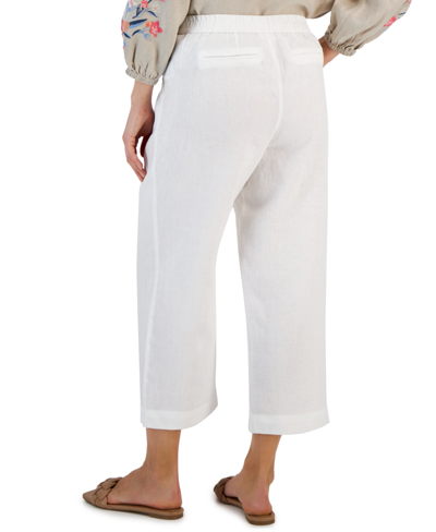 Shop Charter Club Women's 100% Linen Pull-on Cropped Pants, Created For Macy's In Bright White