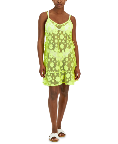 Shop Miken Women's Lace Side-tie Dress Cover-up, Created For Macy's In Limeade