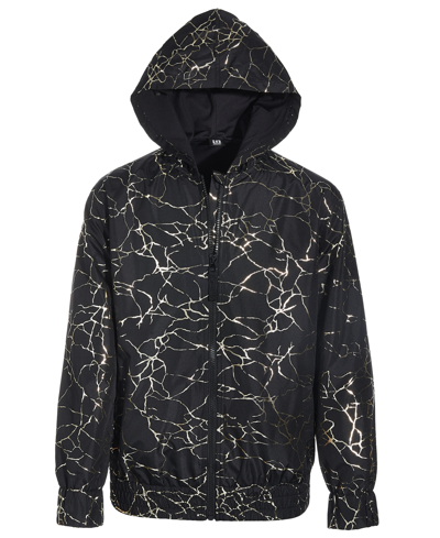 Shop Id Ideology Big Girls Marble-print Hooded Windbreaker Jacket, Created For Macy's In Deep Black