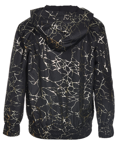 Shop Id Ideology Big Girls Marble-print Hooded Windbreaker Jacket, Created For Macy's In Deep Black