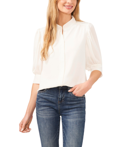 Shop Cece Women's Elbow Sleeve Collared Button Down Blouse In New Ivory