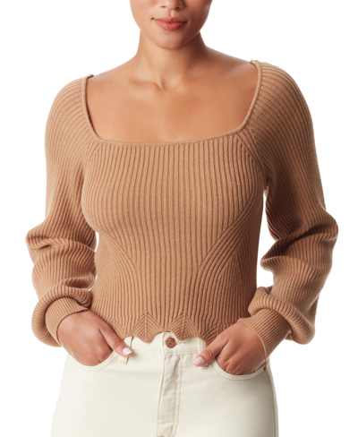 Shop Sam Edelman Women's Alexi Ribbed Scalloped-hem Sweater In Cinnamon Swirl