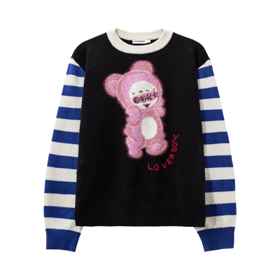 Pre-owned Charles Jeffrey Loverboy Cute Gromlin Jumper 'black/blue/ecru' In Multi-color