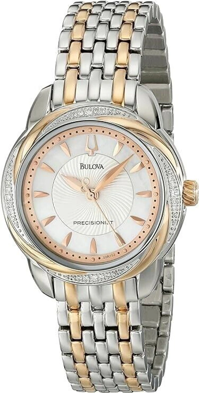 Pre-owned Bulova Precisionist Women's Quartz Diamond Accent Silver Gold Watch 30mm 98r153