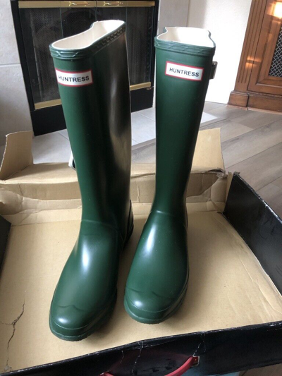 Pre-owned Hunter Wellington  Huntress Rubber Rain Boot Green 9 Women 19 40 41 Eu W23179