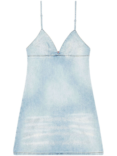 Shop Diesel `de-ver-s` Denim Mini Dress In Blue