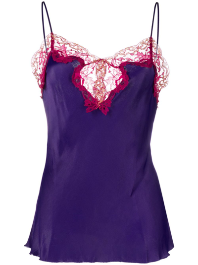Shop Marques' Almeida Purple Lace Trim Satin Vest Top