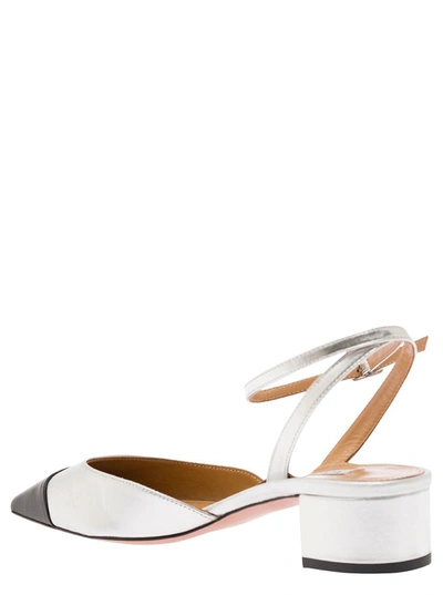 Shop Aquazzura 'french Flirt' Silver-colored Pumps With Contrasting Toe In Laminated Leather Woman In Grey