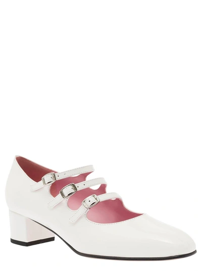 Shop Carel Paris 'kina' White Mary Janes With Straps And Block Heel In Patent Leather Woman