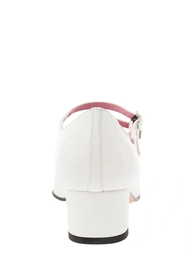 Shop Carel Paris 'kina' White Mary Janes With Straps And Block Heel In Patent Leather Woman