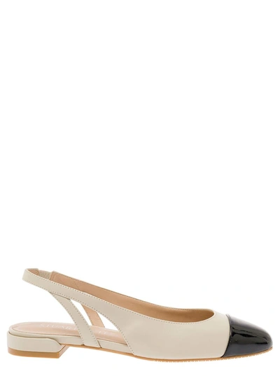 Shop Stuart Weitzman White Slingback With Contrasting Toe In Smooth Leather Woman In Blu