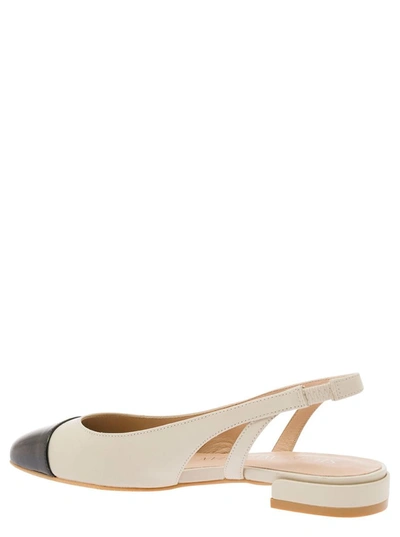 Shop Stuart Weitzman White Slingback With Contrasting Toe In Smooth Leather Woman In Blu