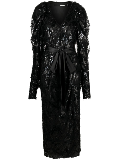 Shop Rotate Birger Christensen Black Sequin Embellished Midi Dress
