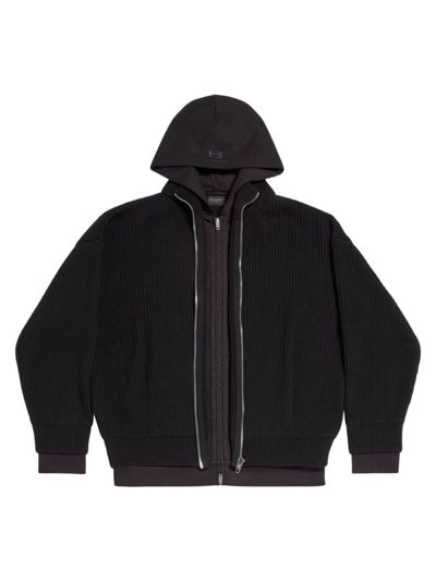 Shop Balenciaga Unity Sports Icon Layered Zip-up Hoodie Oversized In Black