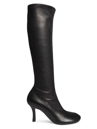 Shop Burberry Women's 85mm Leather Knee-high Boots In Black
