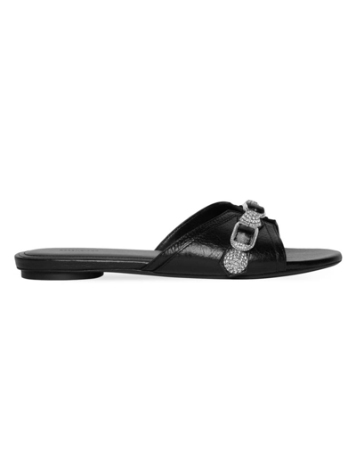 Shop Balenciaga Women's Cagole Sandals With Rhinestones In Black