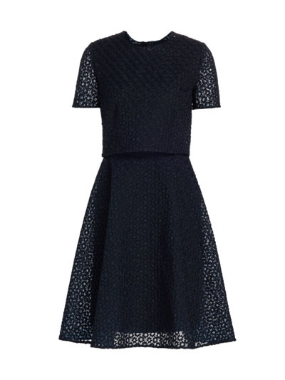 Shop Akris Women's Embroidered Floral Organza Dress In Navy
