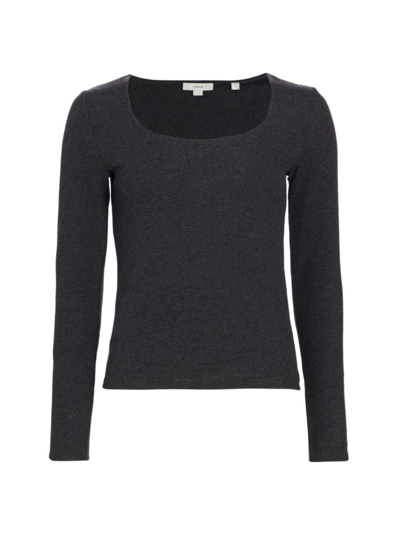 Shop Vince Women's Long-sleeve Cotton-blend T-shirt In Heather Charcoal