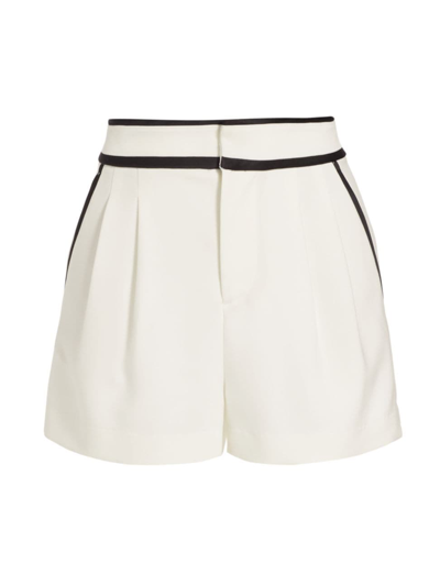 Shop Alice And Olivia Women's Esta Pleated Tipped Shorts In Off White Black