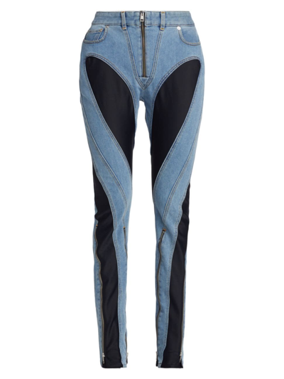 Shop Mugler Women's Two-toned Zip Jeans In Medium Blue