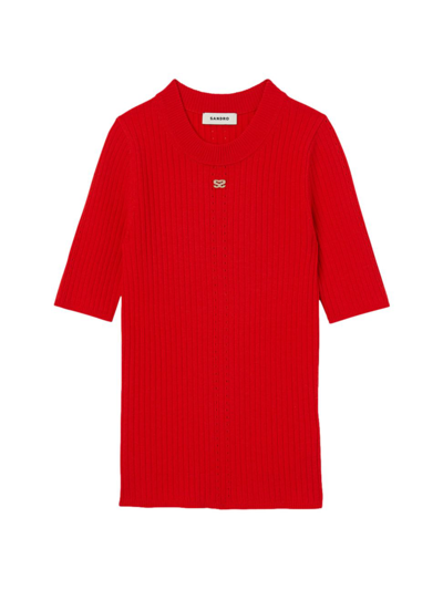 Shop Sandro Women's Ribbed Sweater In Red