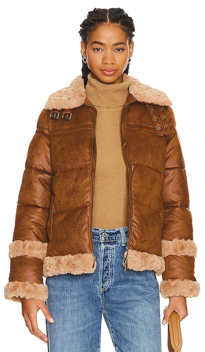 Shop Unreal Fur Ripple Puffer Jacket In Truffle Brown