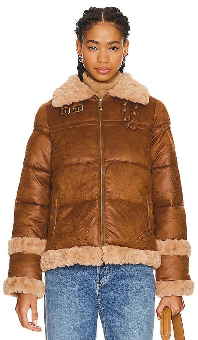 Shop Unreal Fur Ripple Puffer Jacket In Truffle Brown