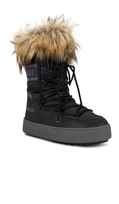 Moon Boot Ltrack Monaco Faux Fur-trimmed Shell And Faux Leather Snow Boots In Black