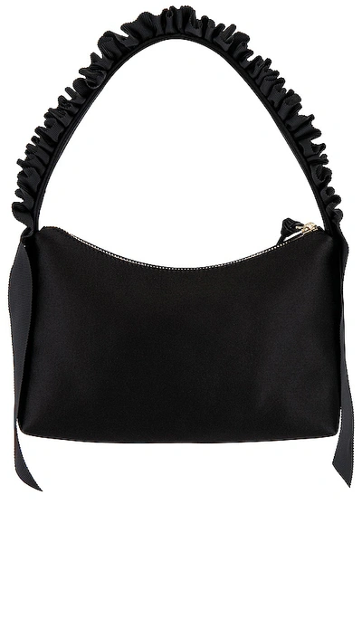 Shop Loeffler Randall Evelyn Ruffle Handle Baguette Bag In Black Satin