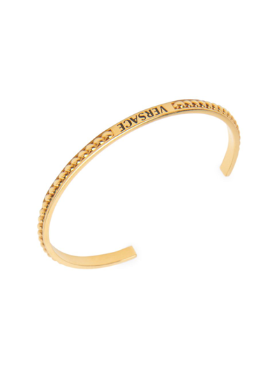 Shop Versace Men's Logo-engraved Metal Cuff Bracelet In  Gold