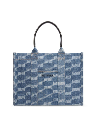 Shop Balenciaga Women's Hardware Medium Tote Bag Bb Monogram Bleached Denim In Blue