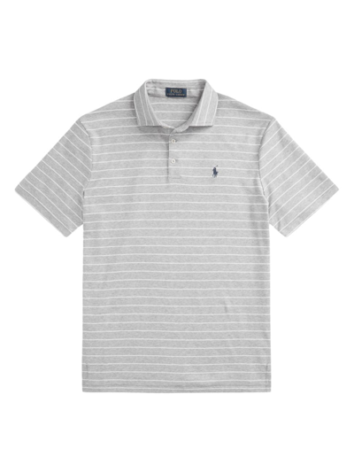 Shop Polo Ralph Lauren Men's Interlock Striped Polo Shirt In Light Grey