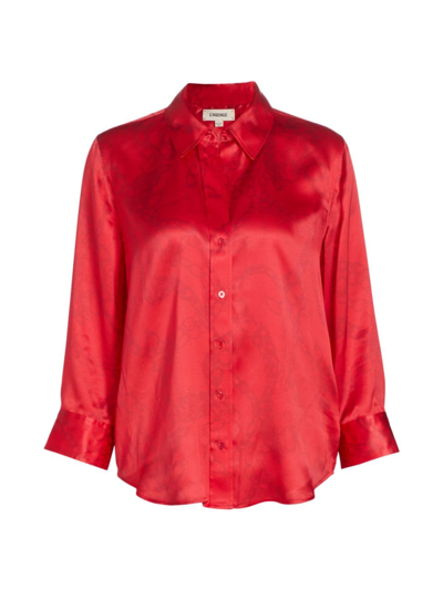 Shop L Agence Women's Dani Silk Button-front Shirt In Red Allover Chain