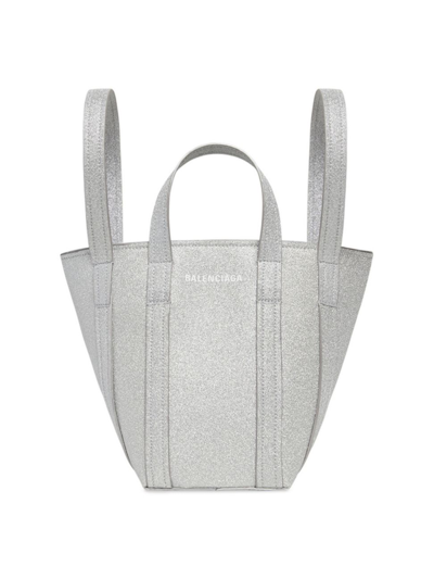 Shop Balenciaga Women's Everyday Xs North-south Shoulder Tote Bag Sparkling Fabric In Silver
