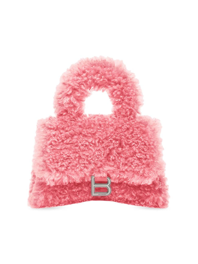 Shop Balenciaga Women's Furry Hourglass Xs Handbag With Strap In Pink