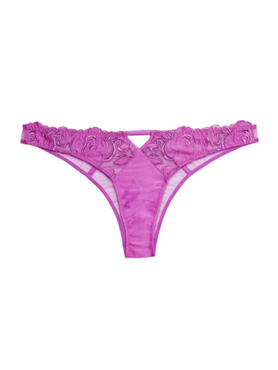 Shop Fleur Du Mal Women's Embroidered Floral Thong In Pink Iris