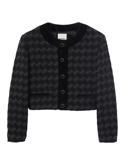 Shop Sandro Women's Short Tweed Jacket In Black